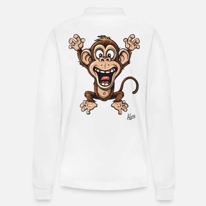 lustiger kleiner glücklicher Affe - Stanley/Stella Unisex Bio-Langarm-Poloshirt Prepster - Weiß