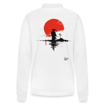 Tradition japonaise – Soleil rouge d’Edo avec pêcheur - Polo à manches longues bio PREPSTER Stanley/Stella Unisexe - blanc - Dos - Anna (173cm)