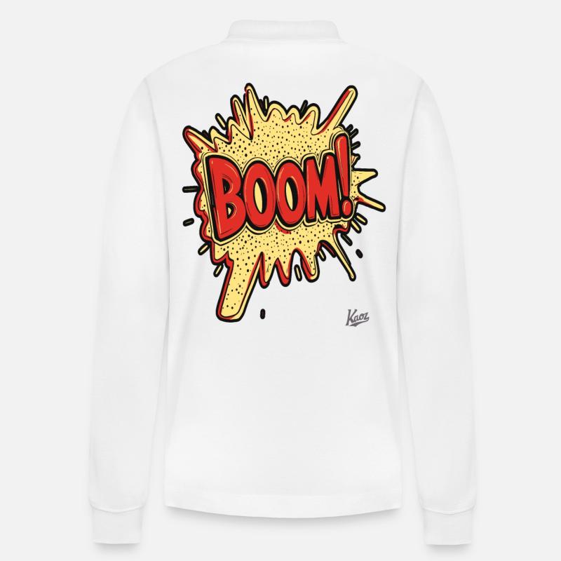 Boom – Cartoon Comic Explosion - Stanley/Stella Unisex Bio-Langarm-Poloshirt Prepster - Weiß