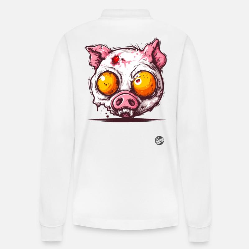 Spiegelei-Zombie-Schwein - Stanley/Stella Unisex Bio-Langarm-Poloshirt Prepster - Weiß