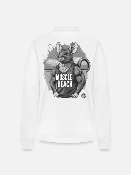 Retro Bodybuilder Muscle Beach Rat - Stanley/Stella Organic Unisex Long-Sleeved Polo Shirt Prepster - white