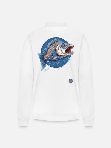 The creepy monster fish - Stanley/Stella Organic Unisex Long-Sleeved Polo Shirt Prepster - white