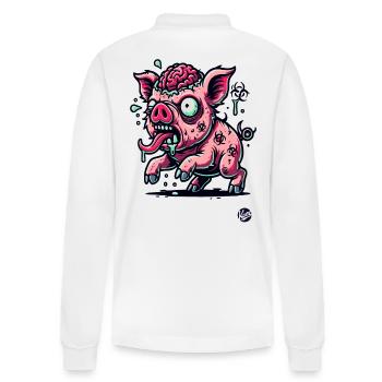 Rotten Brain – Funny Zombie Pig - Stanley/Stella Organic Unisex Long-Sleeved Polo Shirt Prepster - white - Back - Anna (173cm)