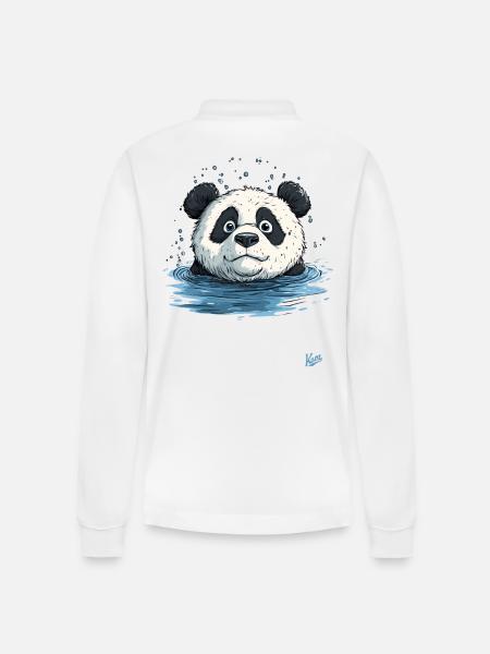 Little panda in the water - Stanley/Stella Organic Unisex Long-Sleeved Polo Shirt Prepster - white