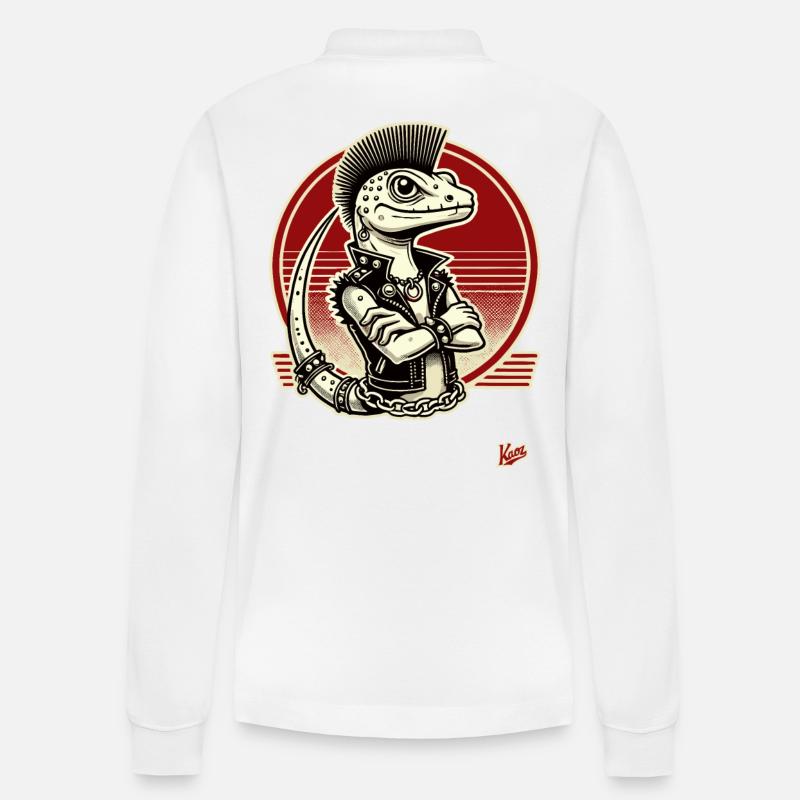 Gecko Echse Punk - Stanley/Stella Unisex Bio-Langarm-Poloshirt Prepster - Weiß