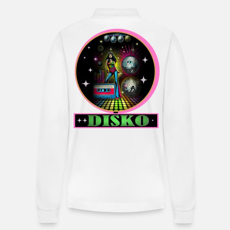 Disco Diva Neon Glitzerkugeln - Stanley/Stella Unisex Bio-Langarm-Poloshirt Prepster - Weiß