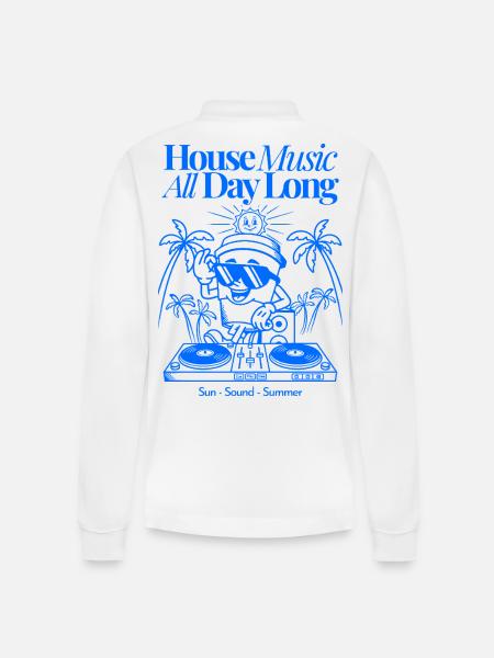 Summer House Music - Stanley/Stella Organic Unisex Long-Sleeved Polo Shirt Prepster - white