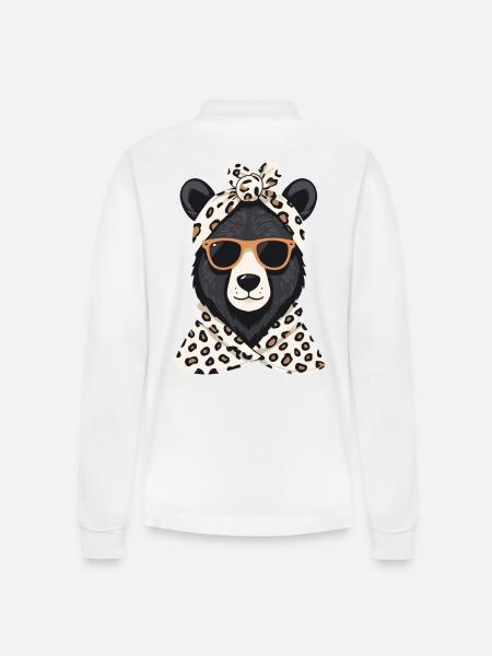 Rolig Mamma Björn Mor Björn Björn Älskare - Ekologisk långärmad pikétröja Prepster unisex från Stanley/Stella - vit