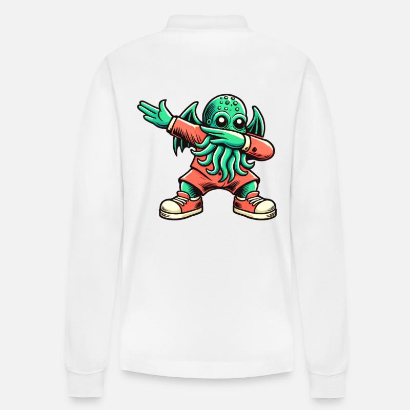 Lustiger Dabbender Cthulhu Dabbing Design - Stanley/Stella Unisex Bio-Langarm-Poloshirt Prepster - Weiß