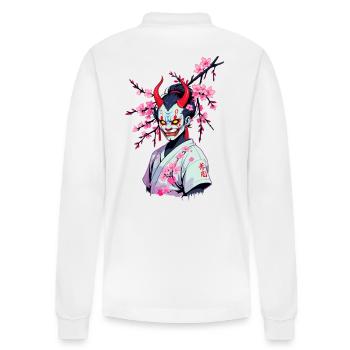Oni Samurai Vaporwave Esthétique Culture japonaise - Polo à manches longues bio PREPSTER Stanley/Stella Unisexe - blanc - Dos - Anna (173cm)