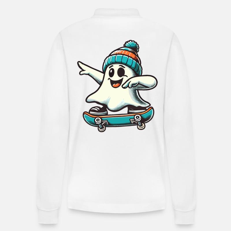Skateboaring Dabbing Ghost Skateboard Dab - Polo à manches longues bio PREPSTER Stanley/Stella Unisexe - blanc
