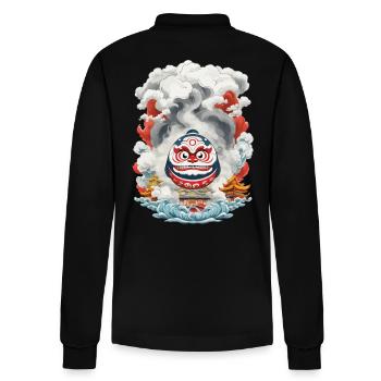 Japanischer Daruma Ästhetik Yokai Vintage - Stanley/Stella Unisex Bio-Langarm-Poloshirt Prepster - Schwarz - Hinten - Anna (173cm)