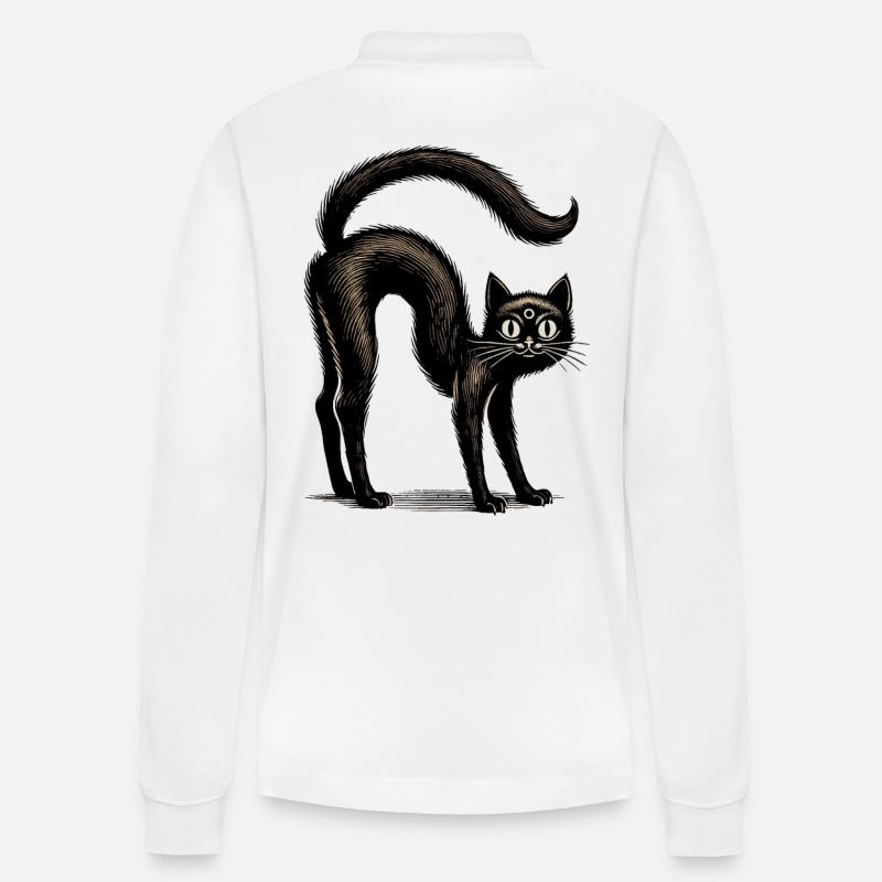 Gruselige Schwarze Hexenkatze Außergewöhnlich - Stanley/Stella Unisex Bio-Langarm-Poloshirt Prepster - Weiß