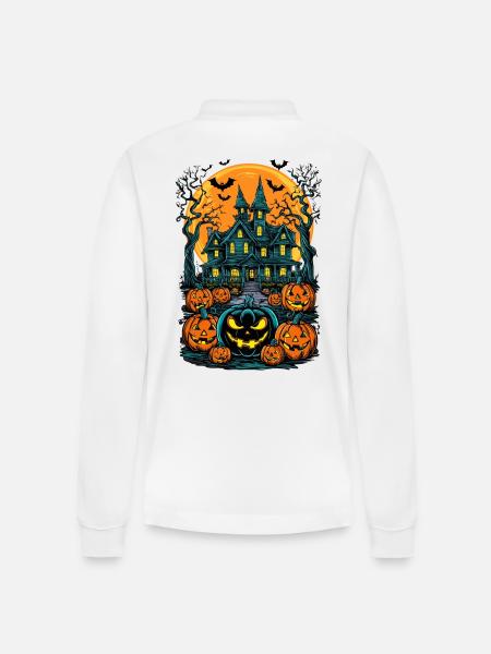 Spooky Haunted House Spooky Haunted Villa - Stanley/Stella Organic Unisex Long-Sleeved Polo Shirt Prepster - white
