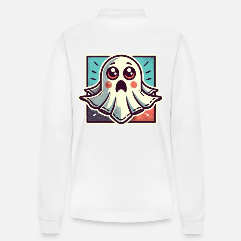 Scared Ghost Funny Ghost Design - Stanley/Stella Organic Unisex Long-Sleeved Polo Shirt Prepster - white
