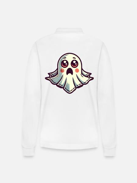 Scared Ghost Funny Ghost Design - Stanley/Stella Organic Unisex Long-Sleeved Polo Shirt Prepster - white