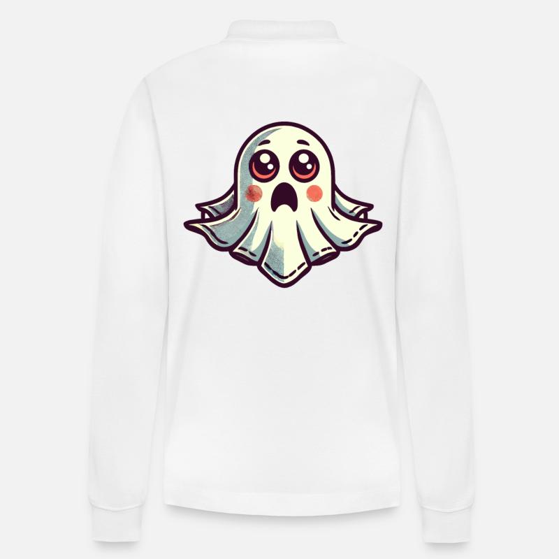 Scared Ghost Funny Ghost Design - Stanley/Stella Organic Unisex Long-Sleeved Polo Shirt Prepster - white