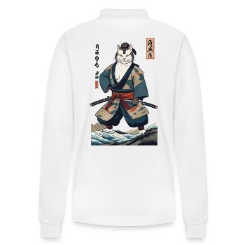 Samurai Cat Vintage Ukiyo-E Japanese - Stanley/Stella Organic Unisex Long-Sleeved Polo Shirt Prepster - white - Back - Anna (173cm)