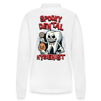 Spooky Dental Hygienist Halloween Motif - Stanley/Stella Organic Unisex Long-Sleeved Polo Shirt Prepster - white - Back - Anna (173cm)