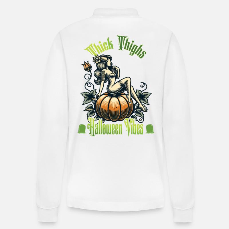 Drôle Halloween Thick Thighs Vibes - Polo à manches longues bio PREPSTER Stanley/Stella Unisexe - blanc