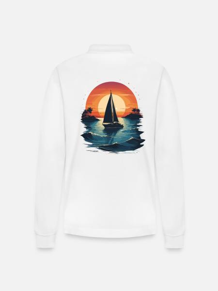 Sunset Sailing Adventure Sea - Stanley/Stella Organic Unisex Long-Sleeved Polo Shirt Prepster - white