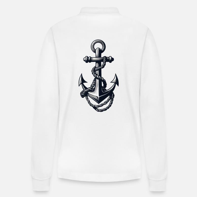 Ästhetisches Anker Design - Stanley/Stella Unisex Bio-Langarm-Poloshirt Prepster - Weiß