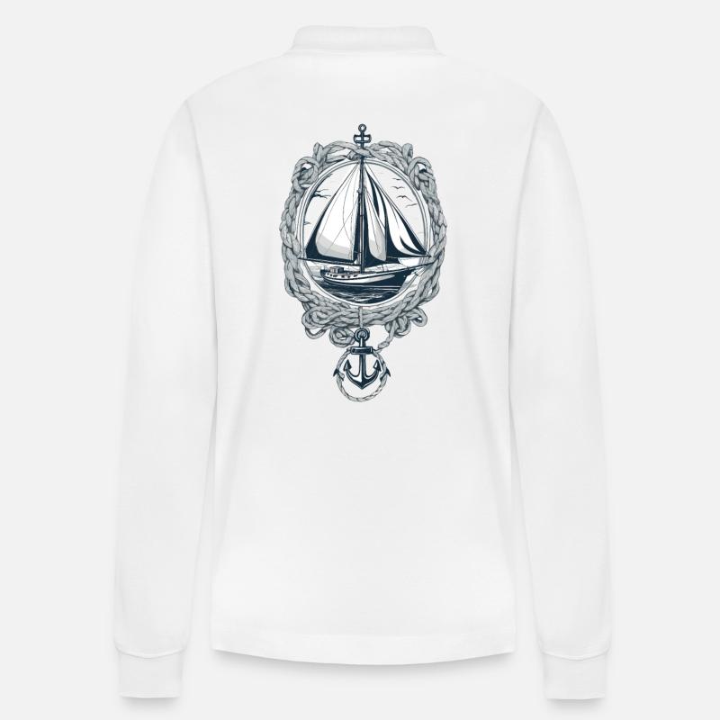 Elegantes Segelboot Mit Anker - Stanley/Stella Unisex Bio-Langarm-Poloshirt Prepster - Weiß