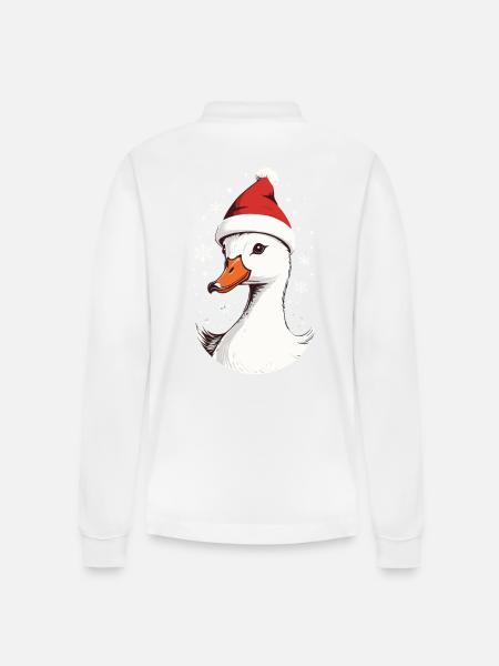 Christmas duck with Christmas hat - Stanley/Stella Organic Unisex Long-Sleeved Polo Shirt Prepster - white