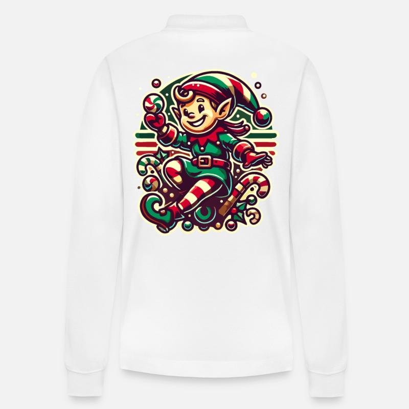 Fröhlicher Weihnachtswichtel Illustration - Stanley/Stella Unisex Bio-Langarm-Poloshirt Prepster - Weiß