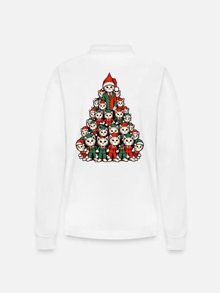 Christmas Christmas Tree Cats - Stanley/Stella Organic Unisex Long-Sleeved Polo Shirt Prepster - white