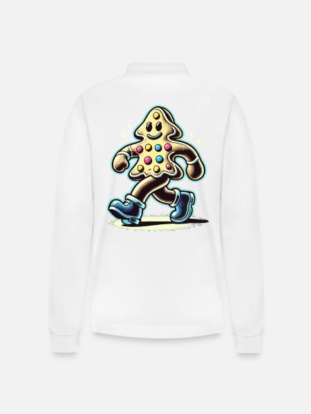 Lebkuchenmann Mit Stiefeln Lächelnd - Stanley/Stella Unisex Bio-Langarm-Poloshirt Prepster - Weiß