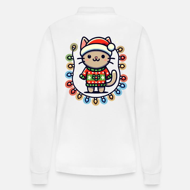 Weihnachtliche Katze Mit Lichterkette - Stanley/Stella Unisex Bio-Langarm-Poloshirt Prepster - Weiß