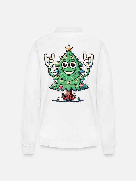 Lustiger Weihnachtsbaum Mit Rockhand - Stanley/Stella Unisex Bio-Langarm-Poloshirt Prepster - Weiß
