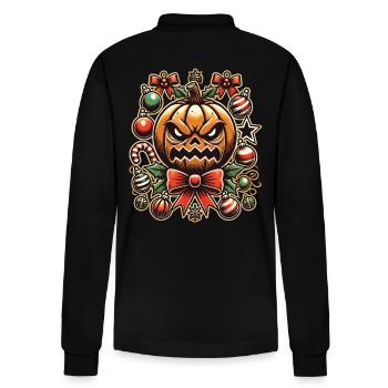 Halloween pumpkin with Christmas decoration - Stanley/Stella Organic Unisex Long-Sleeved Polo Shirt Prepster - black - Back - Anna (173cm)