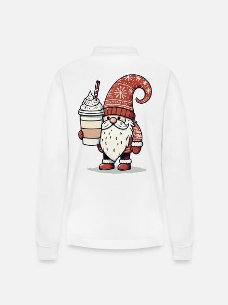 Weihnachtsgnom Mit Kaffee Wichtel - Stanley/Stella Unisex Bio-Langarm-Poloshirt Prepster - Weiß