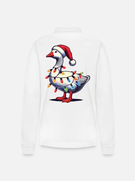 Funny Clumsy Christmas Goose - Stanley/Stella Organic Unisex Long-Sleeved Polo Shirt Prepster - white