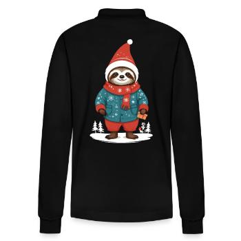 Cozy Christmas Sloth Winter Design - Stanley/Stella Organic Unisex Long-Sleeved Polo Shirt Prepster - black - Back - Anna (173cm)