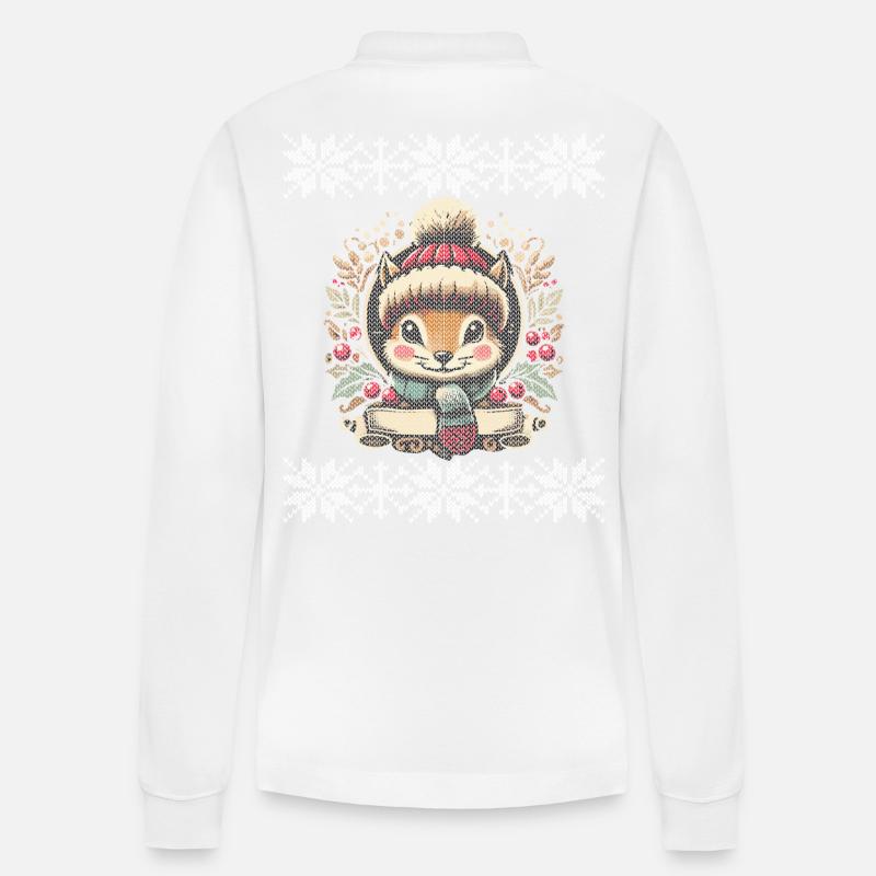 Winterliche Eichhörnchen Illustration - Stanley/Stella Unisex Bio-Langarm-Poloshirt Prepster - Weiß