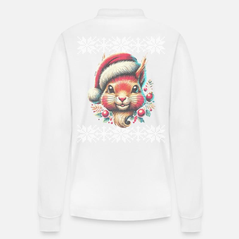 Niedliches Weihnachts-Eichhörnchen Mit Mütze - Stanley/Stella Unisex Bio-Langarm-Poloshirt Prepster - Weiß