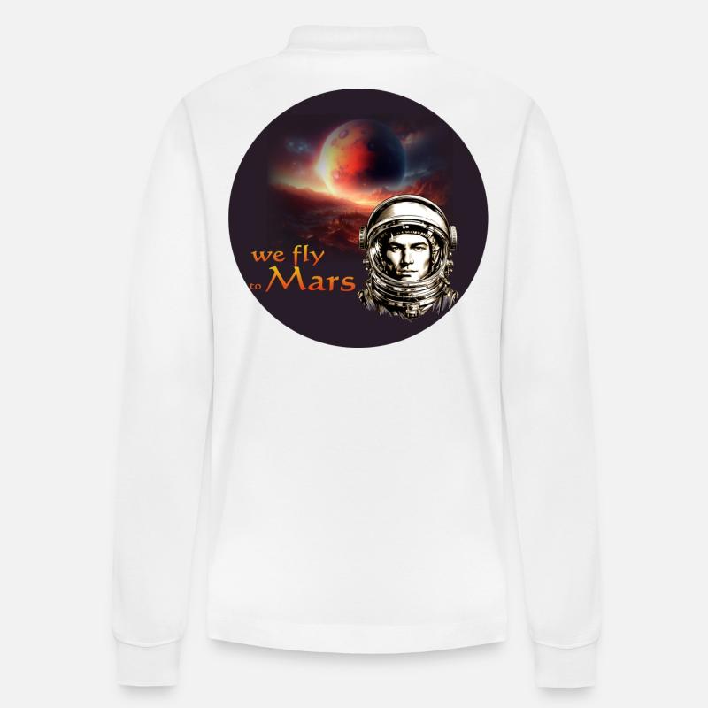 Marsflug Retro Astronaut - Stanley/Stella Unisex Bio-Langarm-Poloshirt Prepster - Weiß
