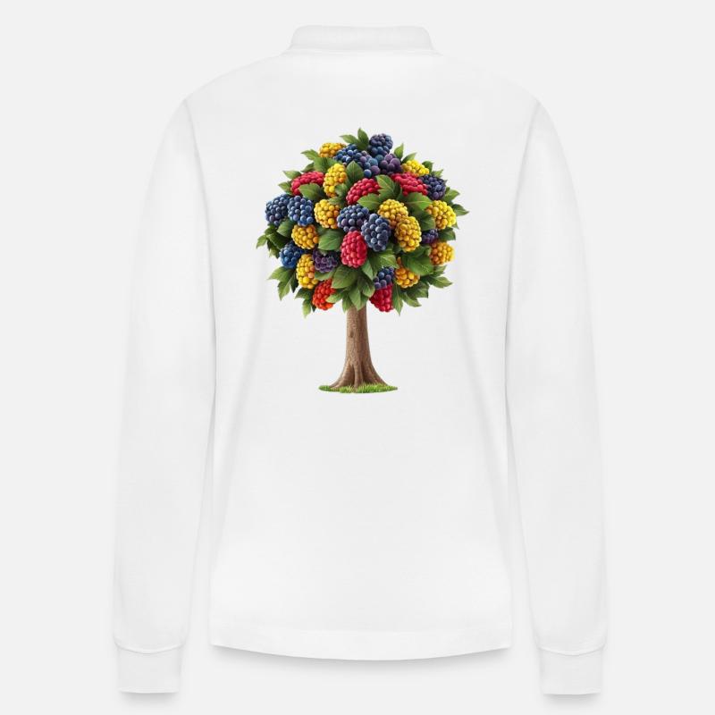 Bunter Baum Mit Fruchtigen Beeren - Stanley/Stella Unisex Bio-Langarm-Poloshirt Prepster - Weiß