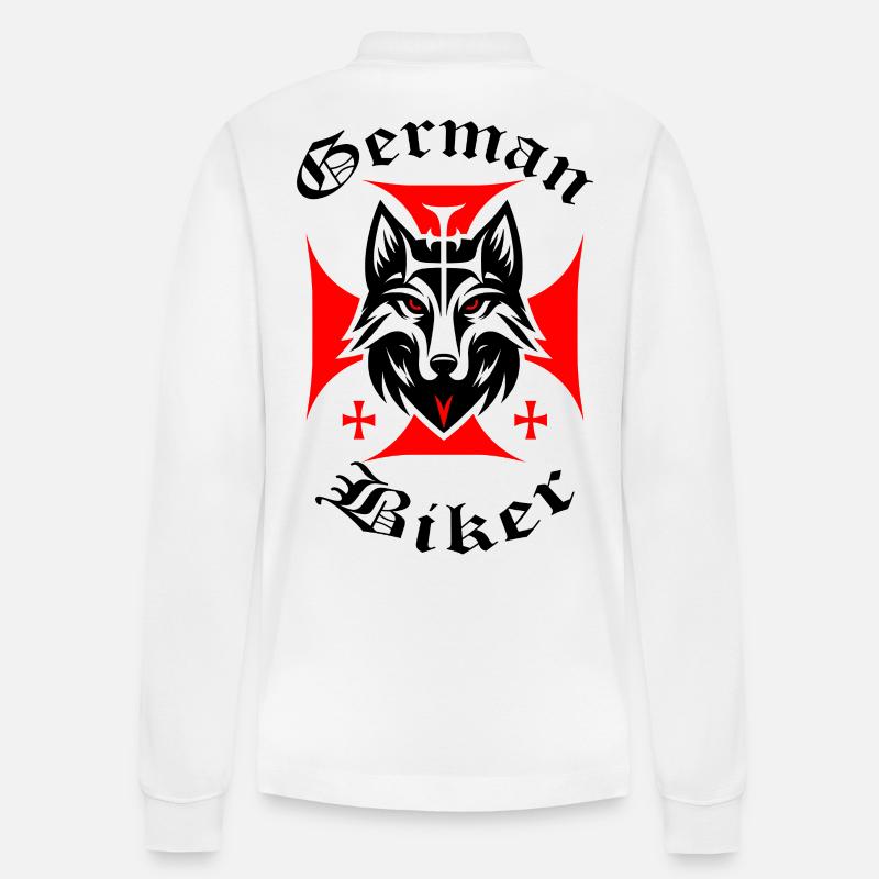 Roter Wolf - German Biker - Stanley/Stella Unisex Bio-Langarm-Poloshirt Prepster - Weiß