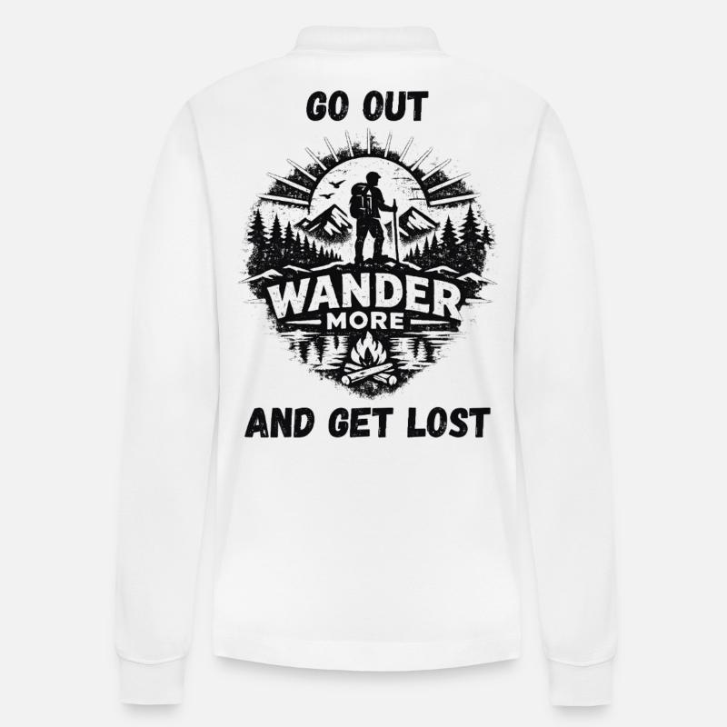 Wander More Backprint - Stanley/Stella Unisex Bio-Langarm-Poloshirt Prepster - Weiß