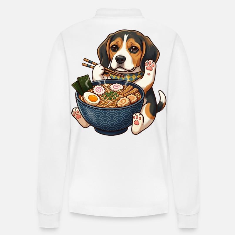 Beagle Ramen Papaws - Stanley/Stella Unisex Bio-Langarm-Poloshirt Prepster - Weiß