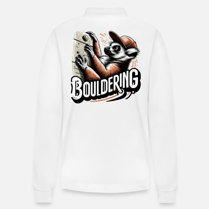 Bouldern Lemur Klettern Geschenk - Stanley/Stella Unisex Bio-Langarm-Poloshirt Prepster - Weiß