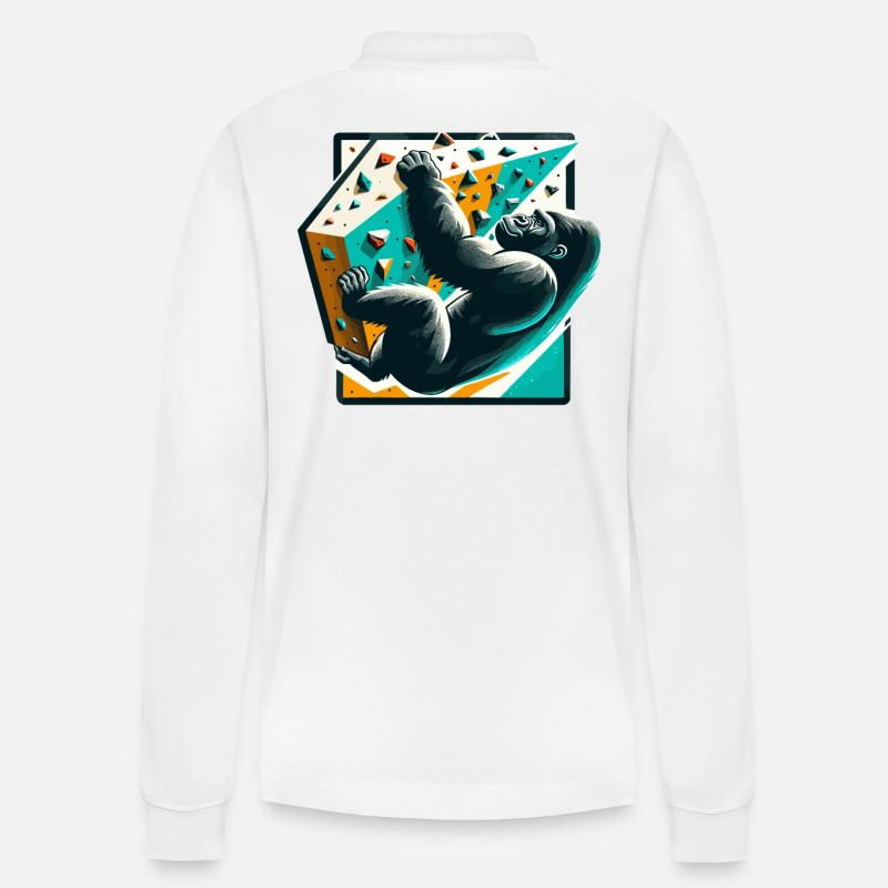 Bouldern Gorilla Geschenk - Stanley/Stella Unisex Bio-Langarm-Poloshirt Prepster - Weiß