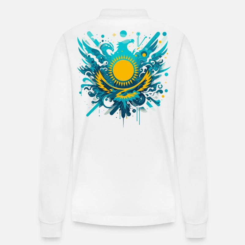 Kasachstan kunstvoll Geschenk - Stanley/Stella Unisex Bio-Langarm-Poloshirt Prepster - Weiß