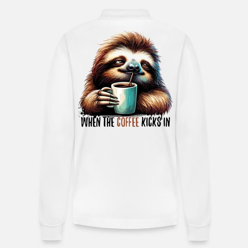 Faultier Kaffee kickt Geschenk - Stanley/Stella Unisex Bio-Langarm-Poloshirt Prepster - Weiß