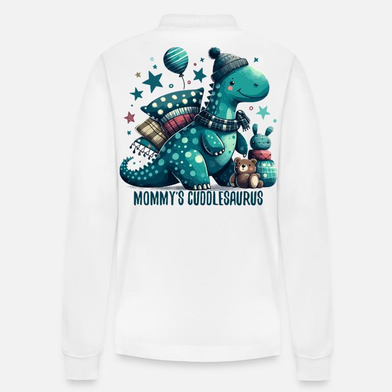Mommy’s Cuddlesaurus Kuschel-Dinosaurier Geschenk - Stanley/Stella Unisex Bio-Langarm-Poloshirt Prepster - Weiß