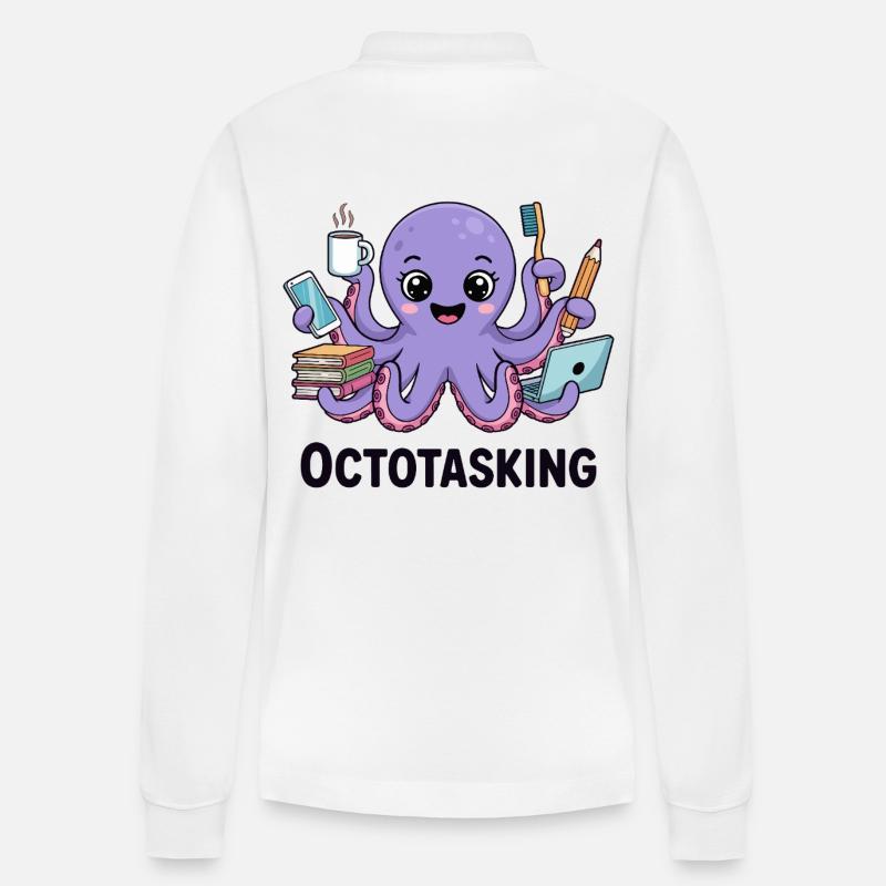 Octotasking Krake im Multitasking Modus - Stanley/Stella Unisex Bio-Langarm-Poloshirt Prepster - Weiß